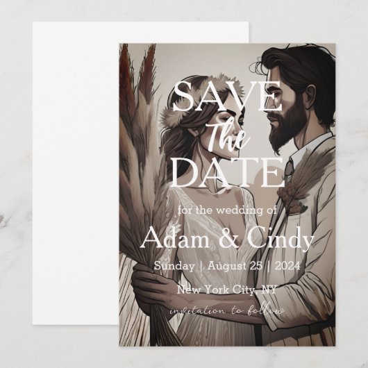 Invitation pampas herbe boho sauver les dates (Devant / Derrière)