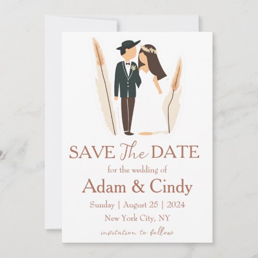 Invitation pampas herbe boho sauver les dates (Devant)