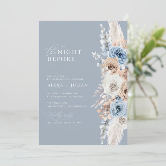 Invitation pampas herbe et dîner de répétition bleu poussiére (Debout devant)