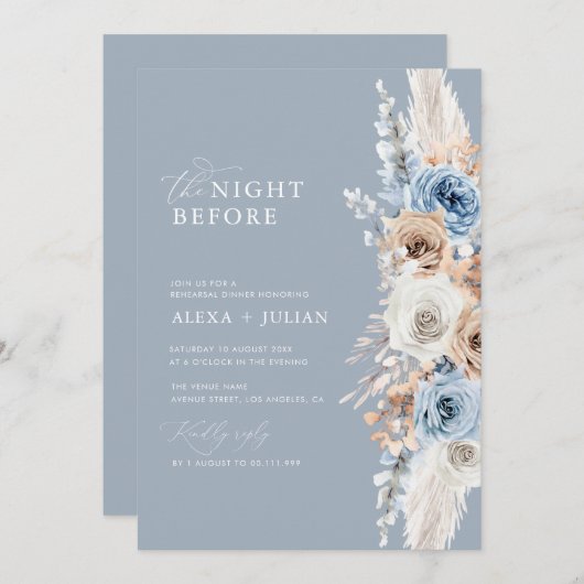 Invitation pampas herbe et dîner de répétition bleu poussiére (Devant / Derrière)