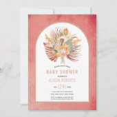 Invitation Pampas herbe et palm rose fille baby shower (Devant)