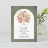 Invitation Pampas herbe et palmier gris vert baptême (Debout devant)