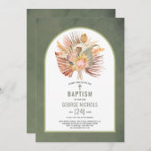 Invitation Pampas herbe et palmier gris vert baptême (Devant / Derrière)