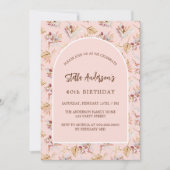 Invitation Pampas herbe fleurie rose or boho anniversaire (Devant)