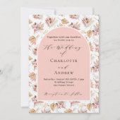 Invitation Pampas herbe fleurie rose or boho luxe mariage (Devant)
