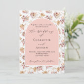 Invitation Pampas herbe fleurie rose or boho luxe mariage (Debout devant)