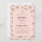 Invitation Pampas herbe fleurie rose or fête de graduation (Devant)