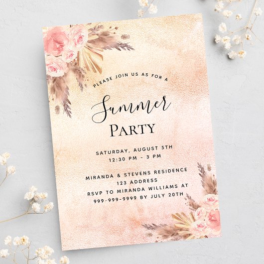 Invitation Pampas herbe flush florales été fête extérieure