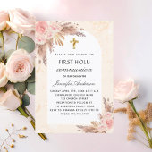 Invitation Pampas herbe rose arche première communion sainte