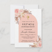 Invitation Pampas herbe rose blush première communion luxe (Devant)