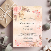 Invitation Pampas herbe rose or papillon boho mariage