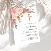 Invitation Pampas herbe rose or rose croix confirmation