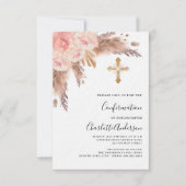 Invitation Pampas herbe rose or rose luxe confirmation (Devant)