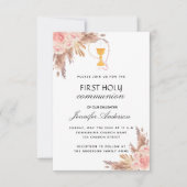 Invitation Pampas herbe rose rougir première communion sainte (Devant)