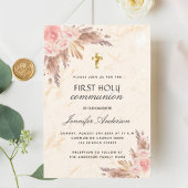Invitation Pampas herbe rose rougir première communion sainte