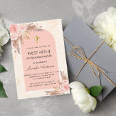 Invitation Pampas herbe rose rougir première communion sainte