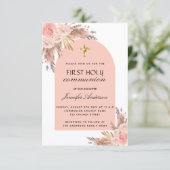 Invitation Pampas herbe rose rougir première communion sainte (Debout devant)