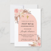 Invitation Pampas herbe rose rougir première communion sainte (Devant)