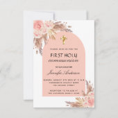 Invitation Pampas herbe rose rougir première communion sainte (Devant)