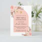 Invitation Pampas herbe rose rougir première communion sainte (Debout devant)