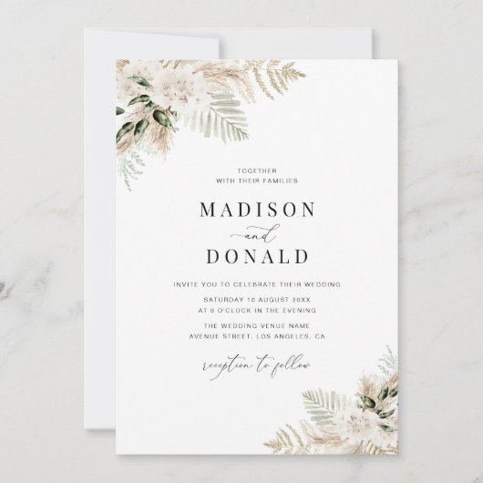 Invitation Pampas herbe sauge vert mariage (Devant)