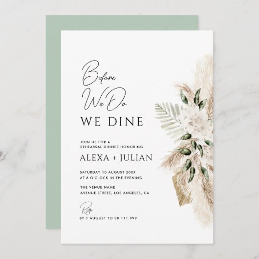 Invitation pampas herbe verdure répétition mariage (Devant / Derrière)