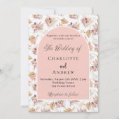Invitation Pampas herbes fleurs rose or boho luxe mariage (Devant)