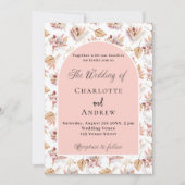 Invitation Pampas herbes fleurs rose or boho mariage (Devant)