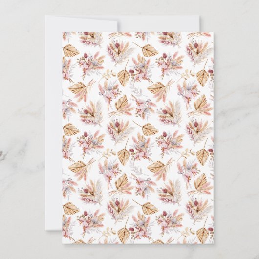 Invitation Pampas herbes fleurs rose or boho mariage (Dos)