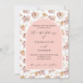 Invitation Pampas herbes fleurs rose or boho script mariage (Devant)