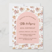Invitation Pampas herbes fleurs rose or luxe anniversaire (Devant)