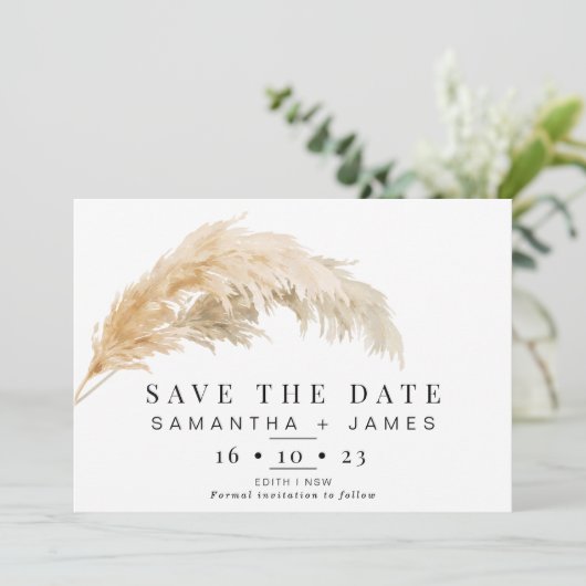Invitation Pampas Lumière Mariage Boho Grass Enregistrer La C (Debout devant)