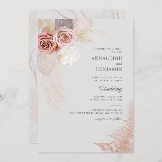 Invitation Pampas Mariage d'aquarelle de palmiers séchés de l (Devant / Derrière)
