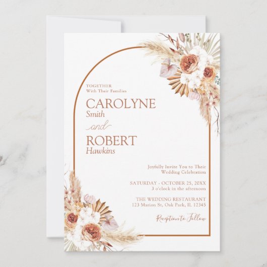 Invitation Pampas moderne Grass Bohemian Terracotta Mariage E (Devant)