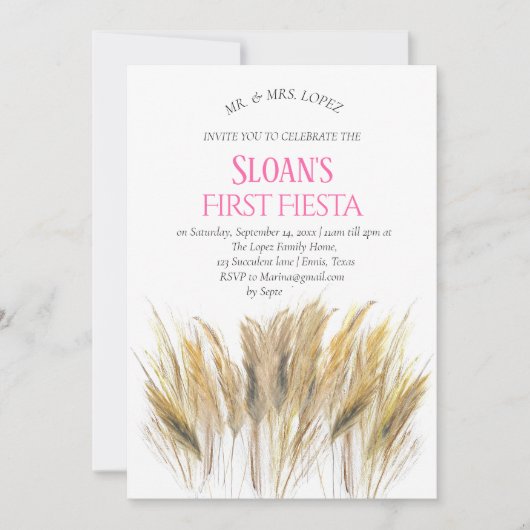 Invitation Pampas moderne Grass First Fiesta Rose Anniversair (Devant)