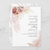 Invitation Pampas moderne Grass Script Mariage Palmiers séché (Devant / Derrière)