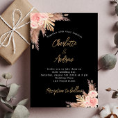 Invitation Pampas noir mariage gazon rose or fleuri luxe