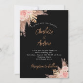 Invitation Pampas noir mariage gazon rose or fleuri luxe (Devant)