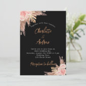 Invitation Pampas noir mariage gazon rose or fleuri luxe (Debout devant)