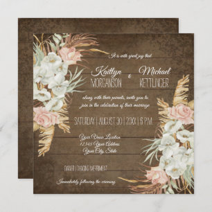 Invitation Pampas Palm Folid Orchid Floral Rustique Mariage