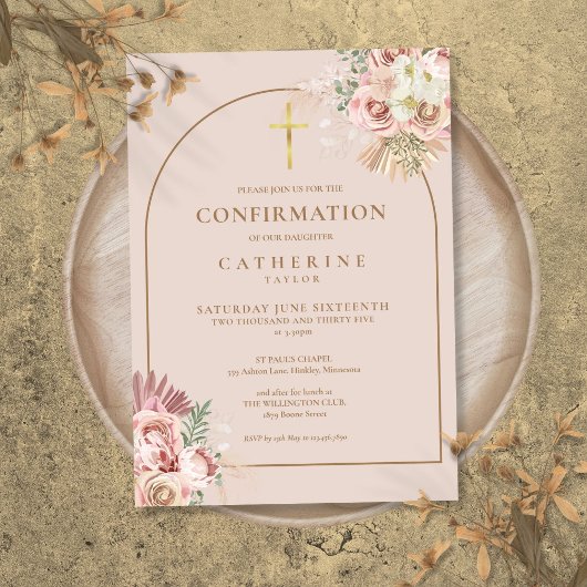 Invitation Pampas Pampas Pampas Arc en Or Rose Confirmation F