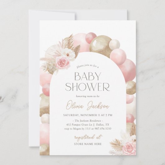 Invitation Pampas Pampas Pampas Pâte Arc de Herbe Baby shower (Devant)