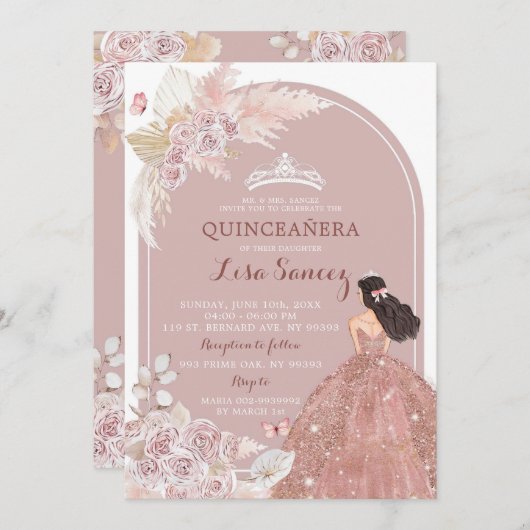 Invitation Pampas Pampas Passe Pampas Passe Quinceañera Invit (Devant / Derrière)