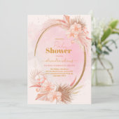 Invitation Pampas Pampas Pâtes Rose Baby shower fille (Debout devant)