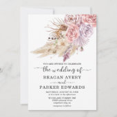 Invitation Pampas Rose en laiton et Mariage pourpre (Devant)