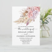 Invitation Pampas Rose en laiton et Mariage pourpre (Debout devant)