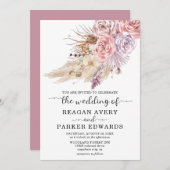 Invitation Pampas Rose en laiton et Mariage pourpre (Devant / Derrière)