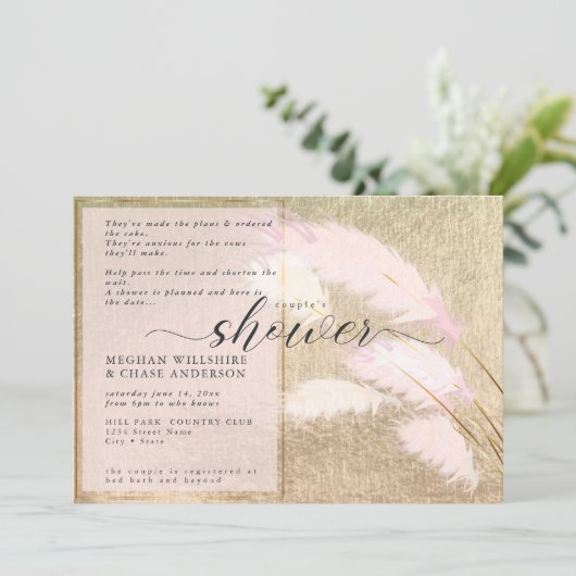 Invitation Pampas Rose en or (Debout devant)