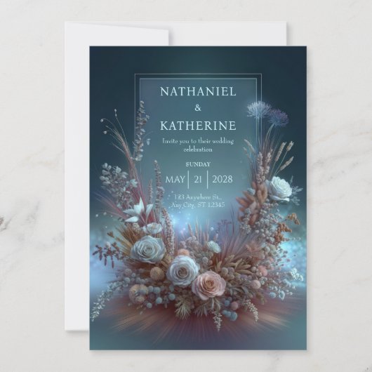 Invitation Pampas Rose Ethereal Teal Garden Wedding (Devant)