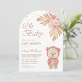 Invitation Pampas rose Floral Baby shower d'arche d'ours en p (Debout devant)